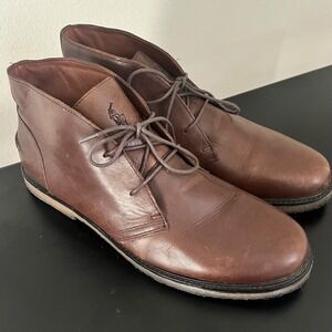 Polo Ralph Lauren Mens Brown Leather Chukka Boots Shoes Lace Up Marlo Size 13 D